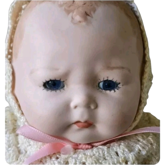 14 Inches Antique 1924 Vintage Porcelain Baby Doll with Blue Eyes - Picture 1 of 16